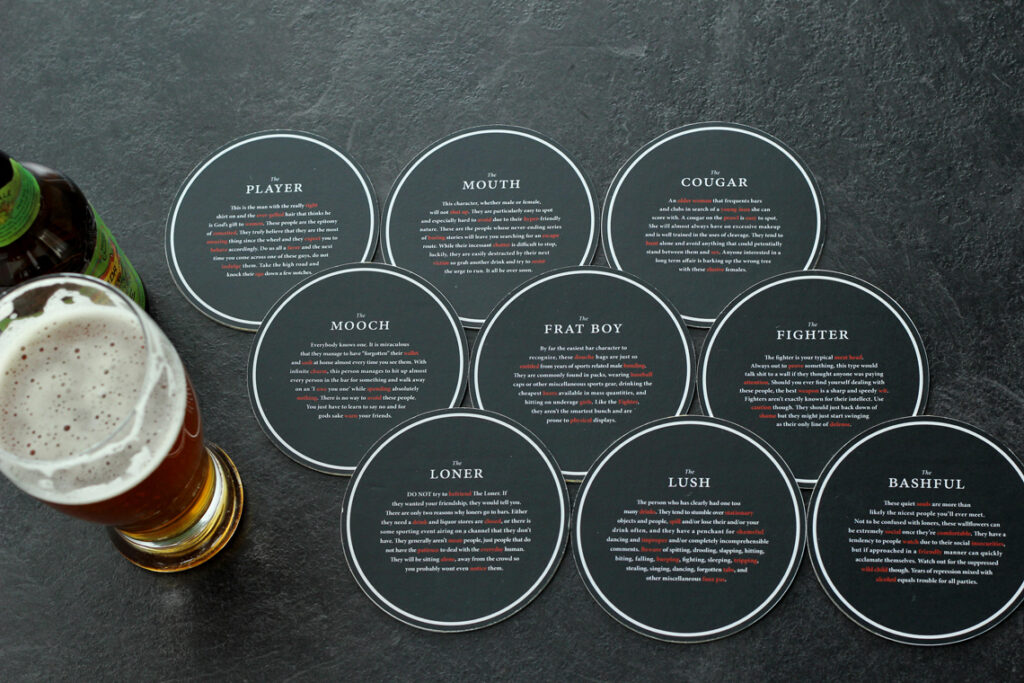 Bar Character Coasters - Full Set with beer