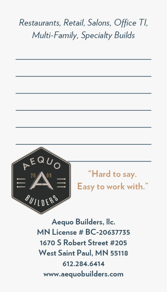 Aequo Builders Business Card Back